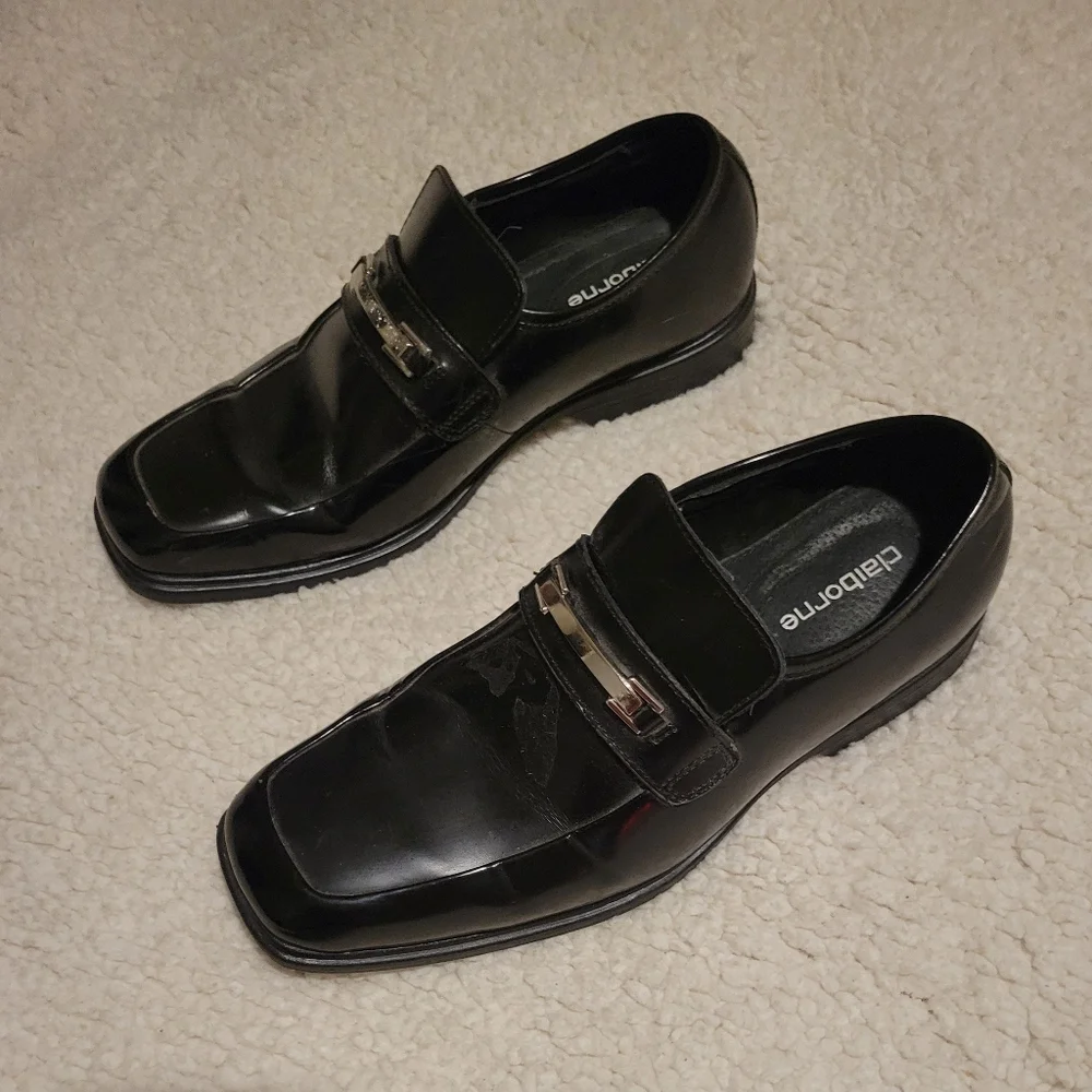 MENS CLAIBORNE LEATHER DRESS SHOES BLACK SIZE 8.5 - Picture 2 of 10